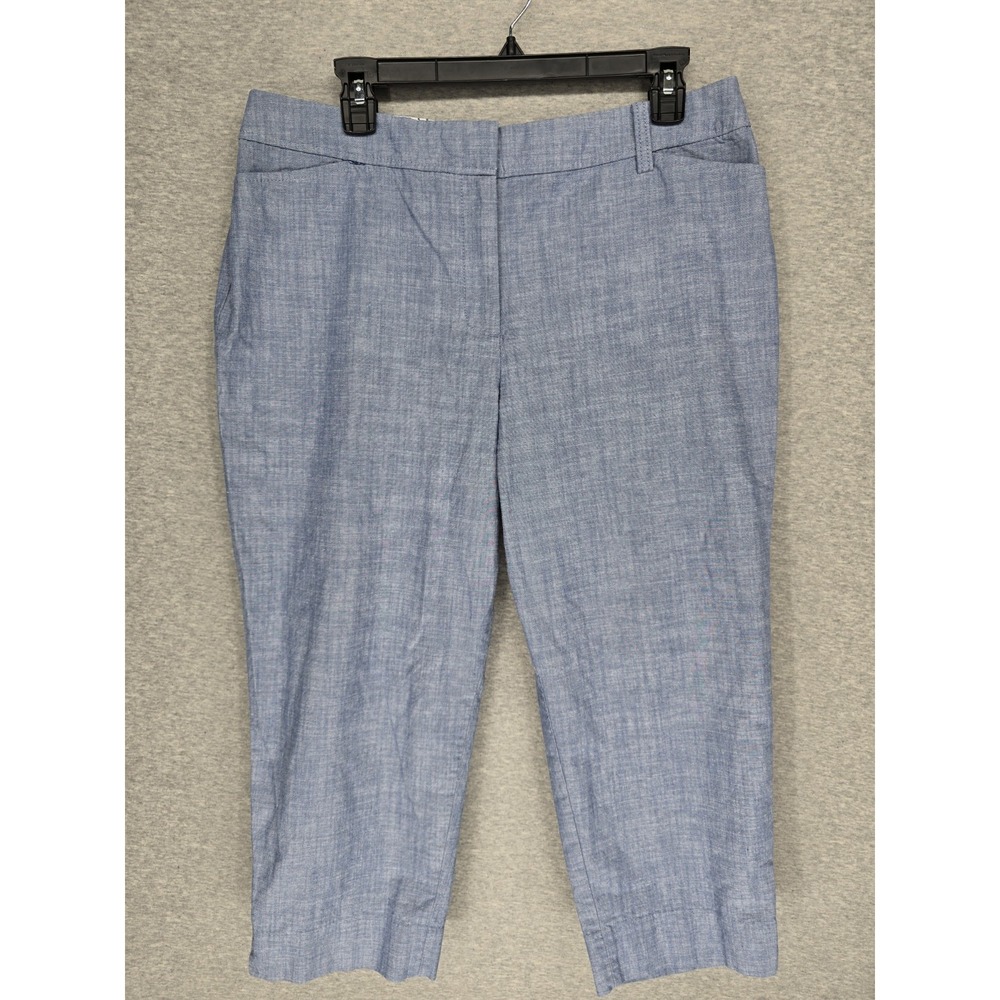 Blue Chambray Cropped Pants Crop Trouser Flat Front Capris 34" Waist No Tag